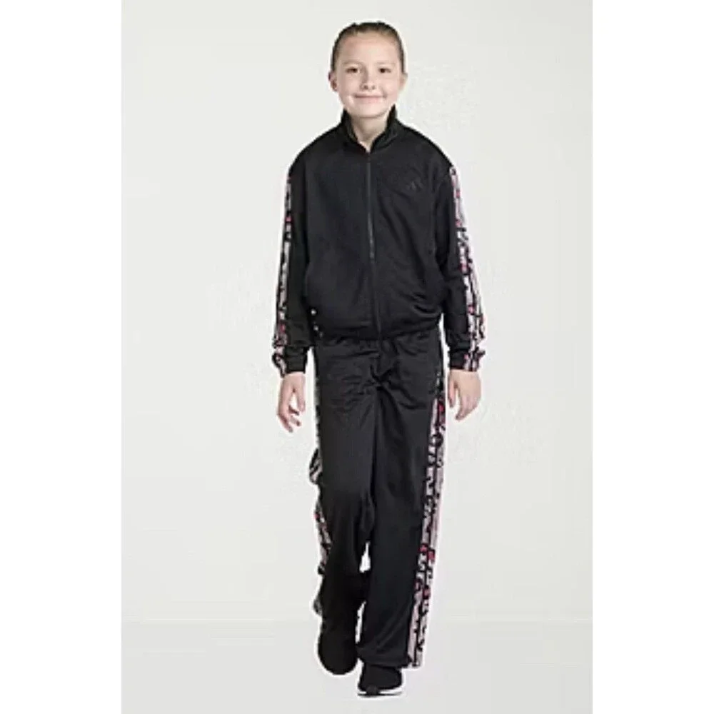 Adidas Girls Track Suit Jacket Pants Black Leopard Pink Size 14 *NWT*